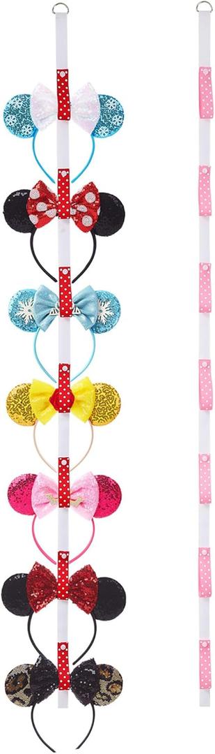 Nuolich 2Pcs Mouse Ears Headband Holder Polka Dot Hanging Wall Display Decor Vertical Headpiece Organizer Hair Bow Accessories Hanger Holder White