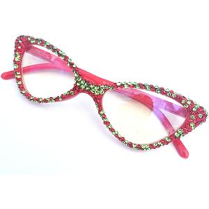 Cat Eye Rhinestone Reading Glasses for Women Christmas Sparkling Crystal Eyewear Trendy bling Diamond Reader (Red)