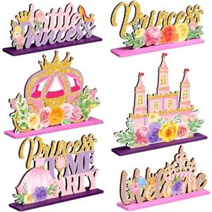 3 Pcs Princess Party Wooden Centerpieces Princess Theme Birthday Table Decorations Supplies Pink Gold Ornament Castle Crown Carriage Baby Shower Floral Table Toppers Home Decor for Girls