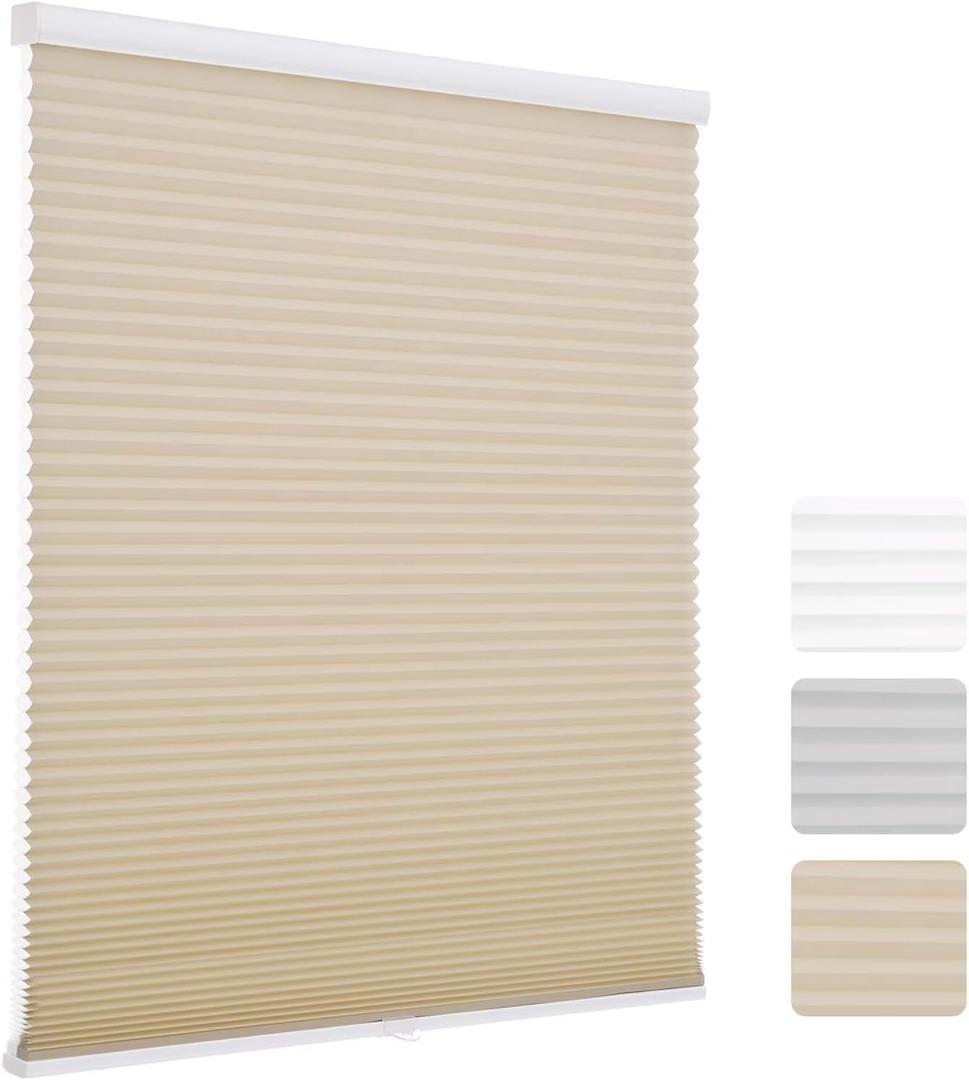 MYshade 1.5-Inch Cellular Cordless Light Filtering Shades, Honeycomb Window Blinds for Soft Daylight & Privacy, Thermal Insulation, Child Safe, Inside or Outside Mount (24" W x 48" H, Beige)