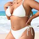Daci Women Plus Size Triangle Bikini Sets Two Piece Double Straps Halter Swimsuit Side Tie String Sexy Bathing Suits (White) 16W