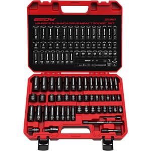 3/ 8" Drive Impact Socket Set - 49-Piece SAE (5/ 16 to 3/ 4 inch) and Metric (8-22mm) Sizes with Extension Bars and Universal Joint Standard & Deep CR-V Material for High Durability Impact Wrench