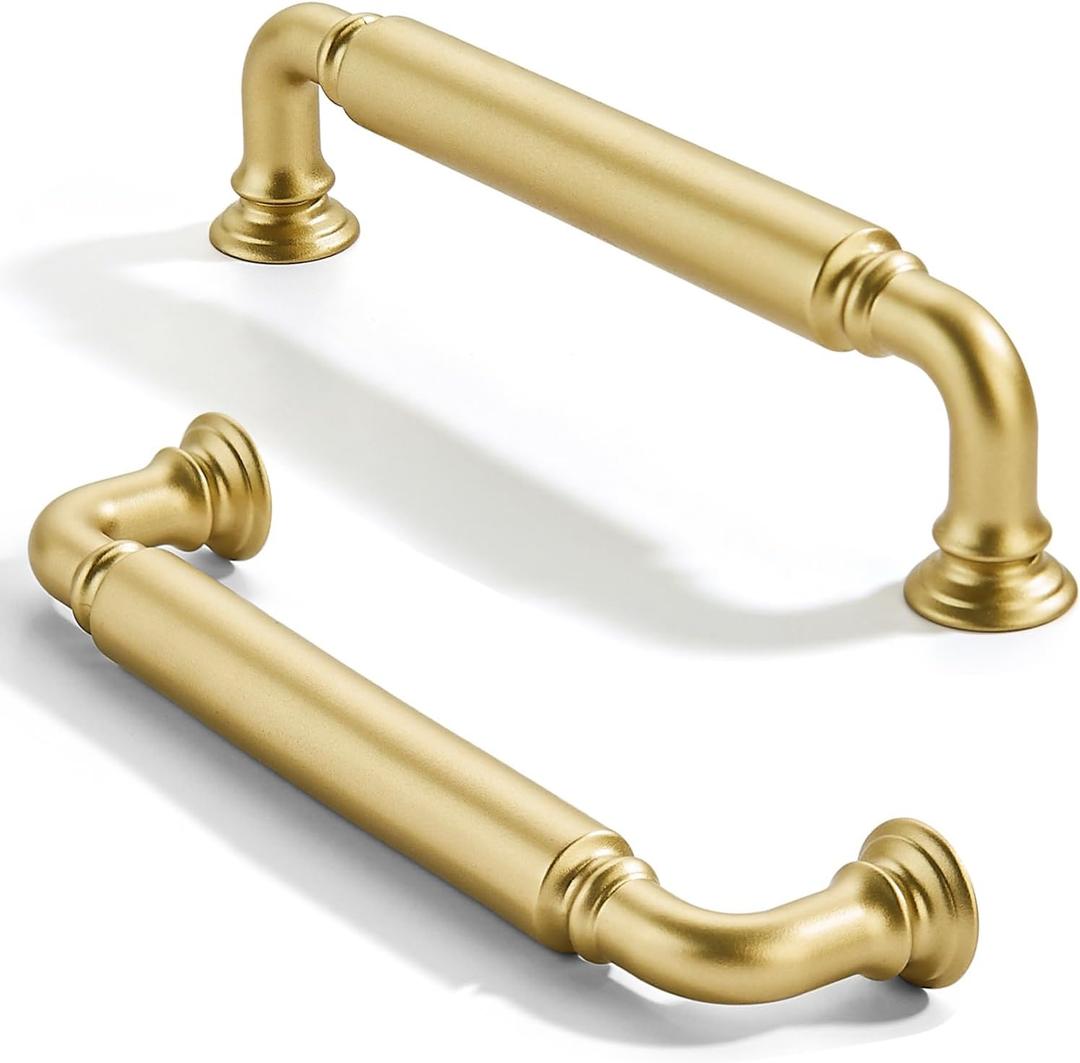 2 Pack 4 inch(102mm) Center to Center Brushed Gold Cabinet Pulls Solid Cabinet Hardware Heavy-Duty Drawer Handles Kitchen Cabinet Pulls Drawer Kitchen Cabinet Hardware