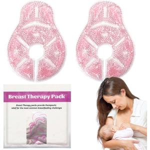 2 x Breast Therapy Ice Packs, Hot and Cold Breast Pads, Breastfeeding Essentials Large Gel Bead Packs for Moms, 2 Pack (Pink, L)