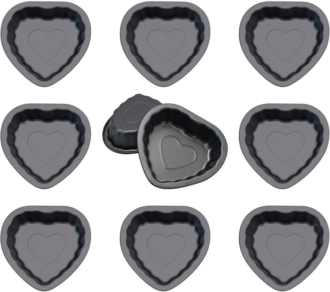10 pcs Mini Fluted Tube Pan, 4 Inch Carbon Steel Fluted Cake Mold Cup with Heart Shape, Nonstick Cake Pan Mini Tube Oven Baking Mold for Cupcake, Bread, Bavarois, Brownie