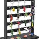 Ikee Design Wooden Jewelry Display Rack with 20 Removable Metal Hooks,Earring Card Display Stand,Jewelry Organizer,Earring Bracelet Organizer, Keychain Stand, Black Color