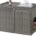 SETVSON Cat Litter Box Enclosure Furniture, Handwoven Rattan Hidden Litter Box with Mat, Large Space Cat House with 2 S-Shaped Hooks 30.3 x 18.3 x 24.4 Inches, Indoor for Living Room Apartment Gray