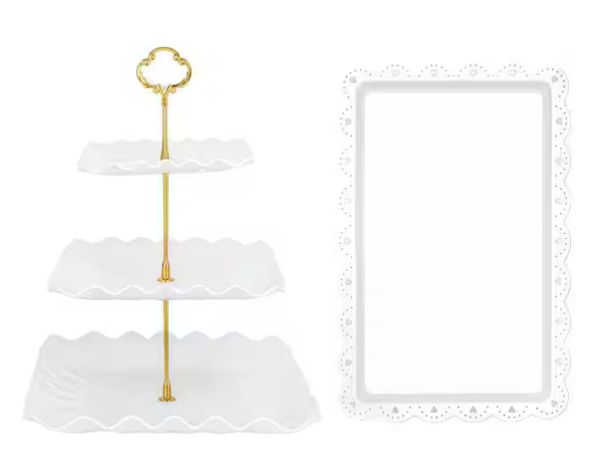 3-Tier White Dessert Display Cake Stand with Serving Tray for Tea Parties, Birthdays, and Baby Showers (5-Pack)