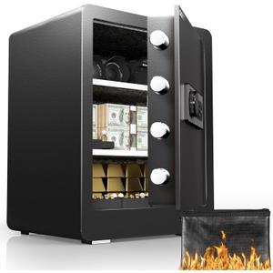 DAYI Safe Box, 2.0 Cubic Feet Home Safe with Fireproof Waterproof Bag, Security Safe Box for Money Cash Valuables, Digital Electronic Keypad, Dual Alarm System, Removable Shelf - D-45