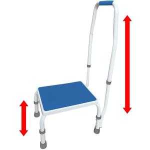 Platinum Health AdjustaStep(tm) Deluxe Step Stool/Footstool with Handle/Handrail, Height Adjustable. 2 Products in 1. Modern White/Blue Design. Padded Non-Slip Handle. 300 lb. Capacity