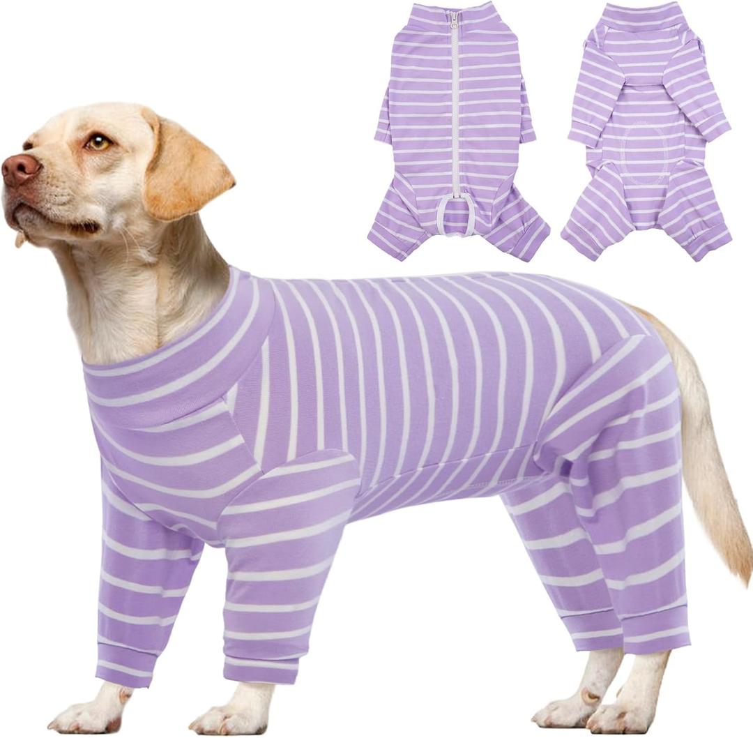 Kuoser Recovery Suit for Large Dogs After Surgery, Long Sleeve Dog Surgery Recovery Suit, Dog Onesie for Abdominal Wounds Skin Disease, Purple XL (XL (Back Length: 20.5''))