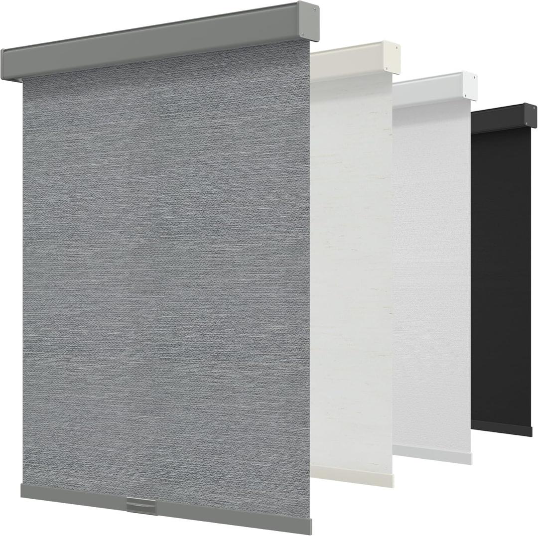 GENIMO 100% Blackout Roller Window Shades, Window Blinds Cordless with Thermal Insulated, UV Protection Fabric, Mini French Door Blinds for Home, Bedroom, Office, Grey, 36" W X 72" H