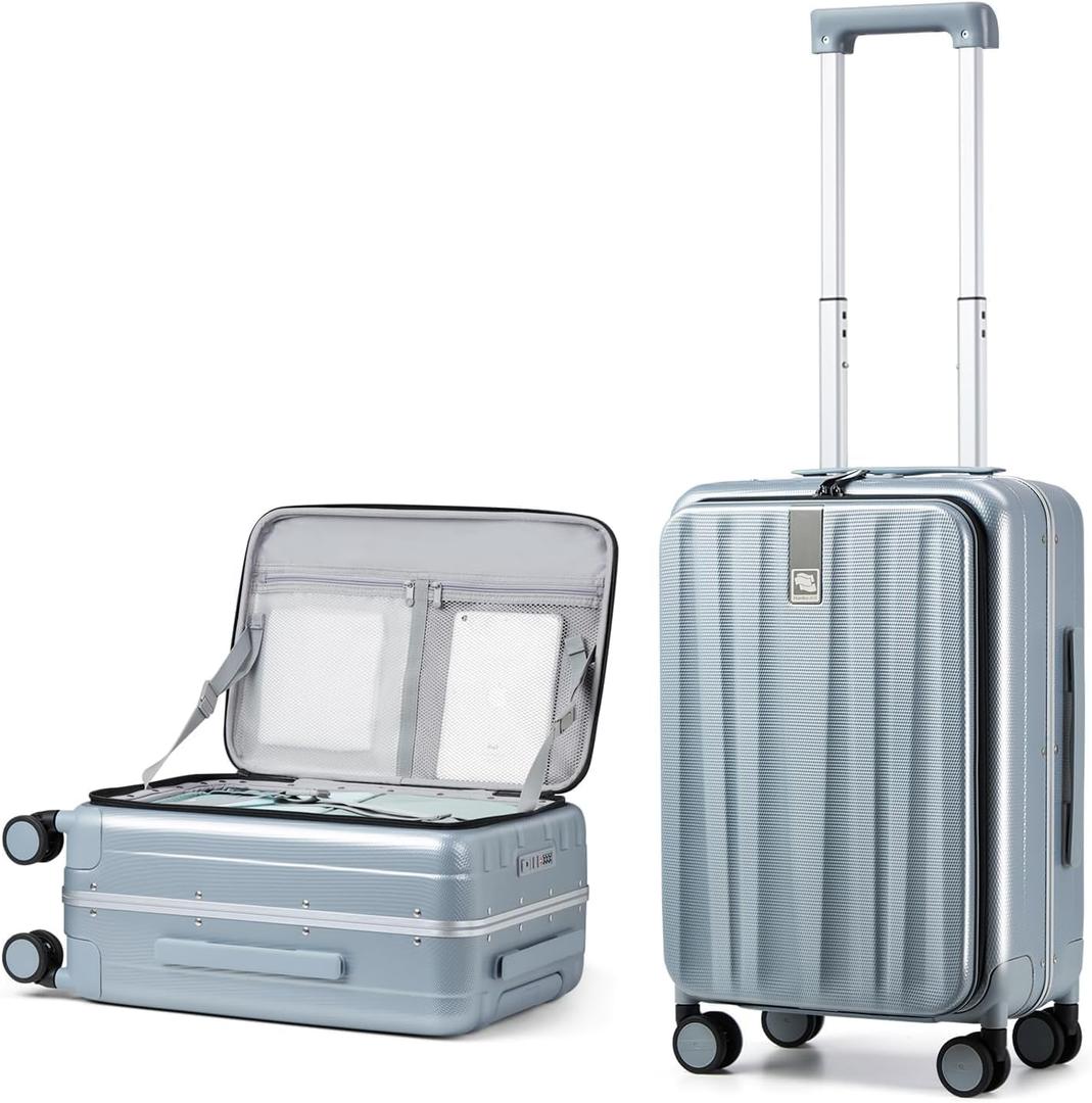 Hanke 20 Inch Carry On Suitcase PC Hardshell Luggage Top Open Aluminum Frame Rolling Suitcases with Wheels Travel Luggage for Woman Men Gifts (Grey)