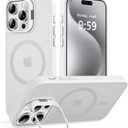 Magnetic Case for iPhone 15 Pro with Kickstand, Compatible with Magsafe, Built-in Camera Stash Stand, Military Protection, Skin Feeling Phone Case for iPhone 15 Pro 6.1inch, Frosted White