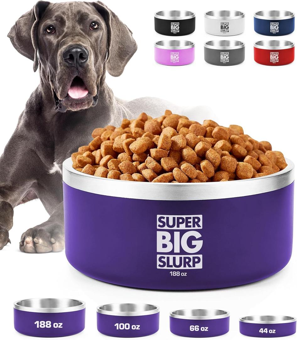 Tuff Pupper Heavy Duty Insulated Dog Bowl | Double Wall Stainless Steel Dog Food Dish | Non-Slip Spill Proof Dishwasher Safe Cat Bowl | Water Dish for Feeding Large Medium Small Pets (188oz, Purple) Tuff Pupper Heavy Duty Insulated Dog Bowl | Double Wall Stainless Steel Dog Food Dish | Non-Slip Spill Proof Dishwasher Safe Cat Bowl | Water Dish for Feeding Large Medium Small Pets (188oz, Purple)