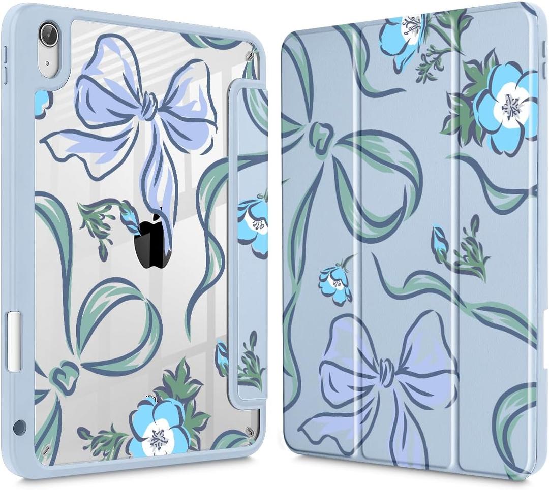 Mektron Case for 2026 iPad Air 11 inch M4 8th (M3 2025 7th /M2 2024 6th), Compatible with iPad Air 10.9" (2022 5th Gen /2020 4th Gen), Buit in Pencil Holder with Shockproof Clear Shell, Bows C355