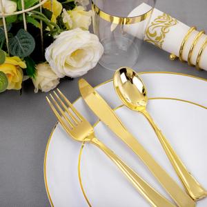 Supernal 130pcs White and Gold Plastic Plates, Gold Plastic Dinnerware for Guests Include, White Disposable Plate, Gold Silverware Set