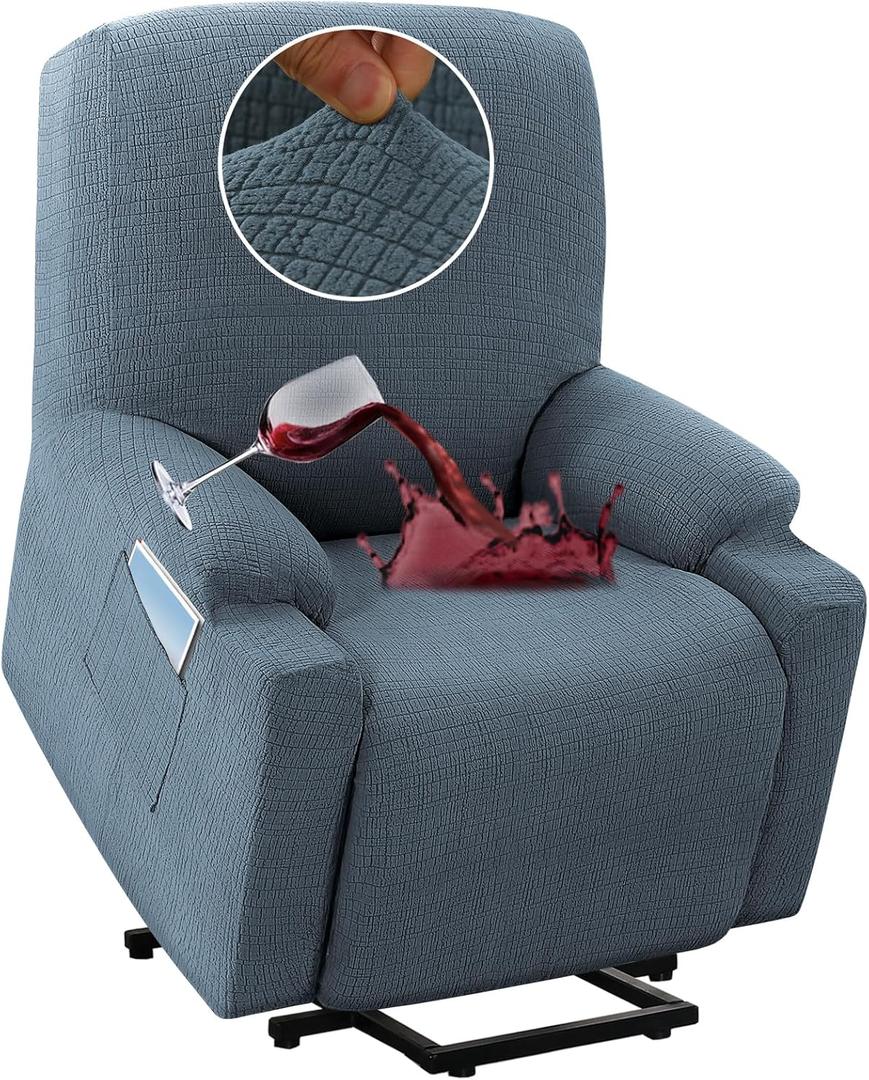 H.VERSAILTEX 100% Waterproof Recliner Chair Cover, Stretchy Non Slip Covers for Power Lift Recliner Chair, Washable Reclining Furniture Protector for Elderly People(Small,Stone Blue)