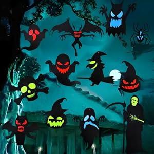 Halloween Glow Party Hanging Swirls Decorations, 12 PCS Glow in Dark Waterproof Ornament, 3D Ceiling Streamer Large Ghost Bats Witch for Outdoor Decor, Black, TQ20240701 2 PACK