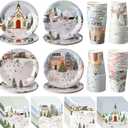 Yungyan 144 Pcs Winter Village Party Supplies Holiday Paper Dinner Plates Disposable Napkins and Paper Cups Tableware Set for Winter Holiday Christmas Party Decor Gift Serves 48
