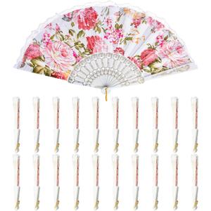 QIRMIZI 20 Pack Large Folding Silk Hand Fans - Elegant Chinese Rave Fan, Handheld Renaissance Fan for Festival, Dance, and Decorations, White