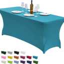CWK 6FT Waterproof Stretch Spandex Table Cover for Rectangular Tables - Elastic Fitted Tablecloth for Folding Tables,Wrinkle Resistant Table Cloth for Parties, Weddings, Banquets & Events (Teal)