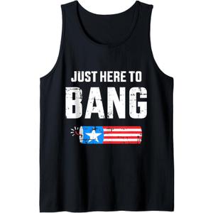 Funny 4th of July just here to bang with firecracker Tank Top (Small, Black)