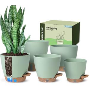 Self-Watering Pots for Indoor Plants with Visible Water Window,5/6/6.5/8/10 Inch Outdoor Flower Pots with Drainage Holes & Reservoir for Patio, Home Decor (Green)