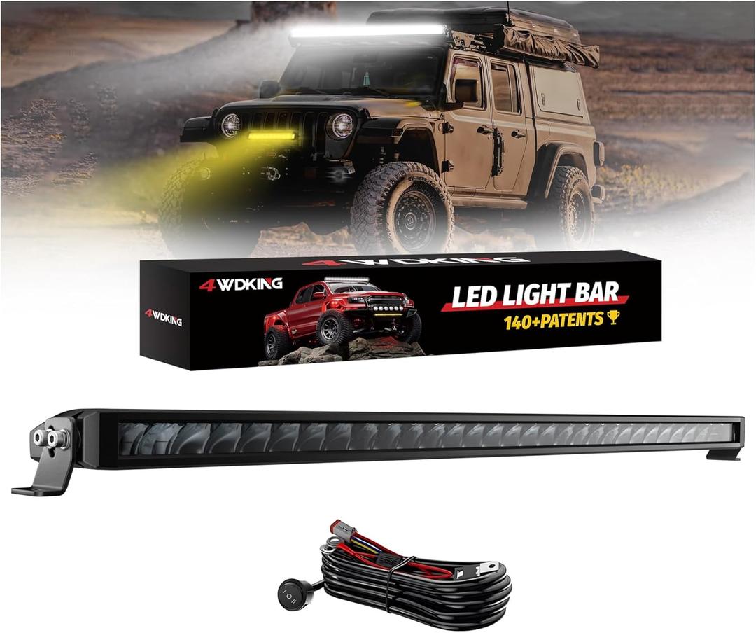 4WDKING 32 Inch Dual-Color Slim LED Light Bar,180W Spot Flood Combo Beam with Wiring Harness Kit, Screwless Design, IP68&IP69K Waterproof, Off Road Driving Lamp Fog Lights for Truck Pickup ATV UTV SUV