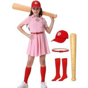 Treyrea Baseball Costume Girls Baseball Dress Uniform With Baseball Cap for Halloween Size 130