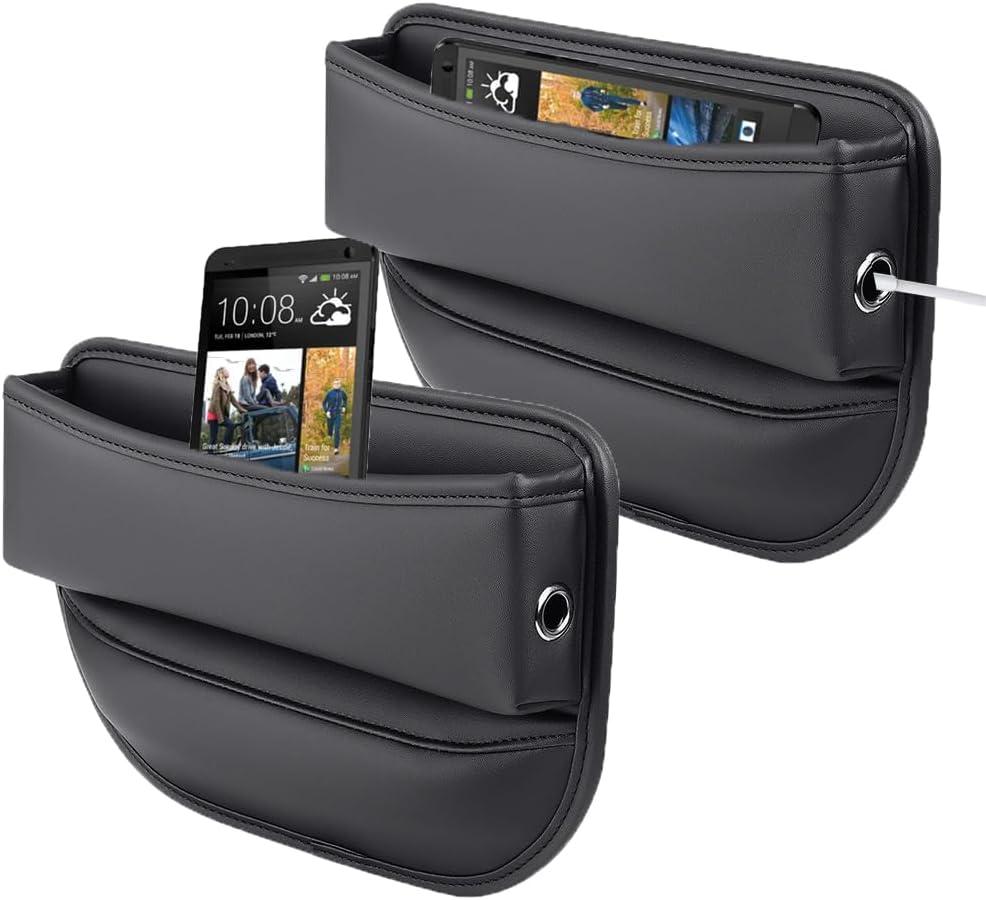 [2 Pack] Car Seat Gap Filler Organizer, Multifunctional Car Side Seat Gap Filler Automotive Storage Box for Phones, Glasses, Keys, Cards - Adjustable Leather Gap Filler for Cars 