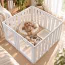 Clear Acrylic Dog Playpen Indoor for Small Dogs, 23.6" 8 Panels White Puppy Playpen, DIY Transparent Pet Playpen, Dog Play Pen Indoors with Suction Cups, Easy Clean & Tool-Free Setup