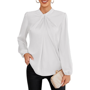 GRACE KARIN Women's Long Sleeve Satin Blouse,Mock Neck Work Silk Shirts,Dressy Tops for Business Casual Office, S