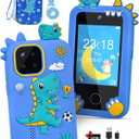 Kids Phone for Boys, Dinosaur Toy Phone Christmas Birthday Gifts for Boy Ages 3-10, Toddler Learning Phones with Touchscreen, 44 Game, Dual Camera, Music Player, 32GB Card & Dino Bag (Blue)