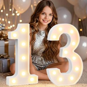 Pooqla 13th Birthday Decorations for Girls Boys, Large 12.6 in Tall Light Up Numbers for 13th Party Decorations Table Decor, Big Marquee Numbers 13th Birthday Gift for Girls Wedding Anniversary Decor