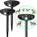 Ultrasonic Animal Repellent Outdoor Solar Powered Repeller Cat Dog Deer Deterrent Waterproof Motion Sensor Deterrent for Yard Garden Rabbit Squirrels Fox Pest(Black,2 Pieces)