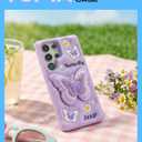Cute 3D Butterfly Pop-Up Stand and Grip Phone Case for Samsung Galaxy S24 Ultra, Kawaii Cartoon Soft Silicone Phone Cover, Adorable Girly Design for Girls, Kids, Teens, and Women