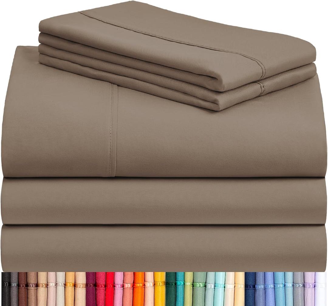 LuxClub 5 PC Split King Sheet Set, Deep Pockets Wrinkle Free Cooling Bed Sheets Hotel Bedding for Women, Men, Includes 2 Fitted Sheet, 1 Flat Sheet and 2 PillowcasesSoft Dark Khaki
