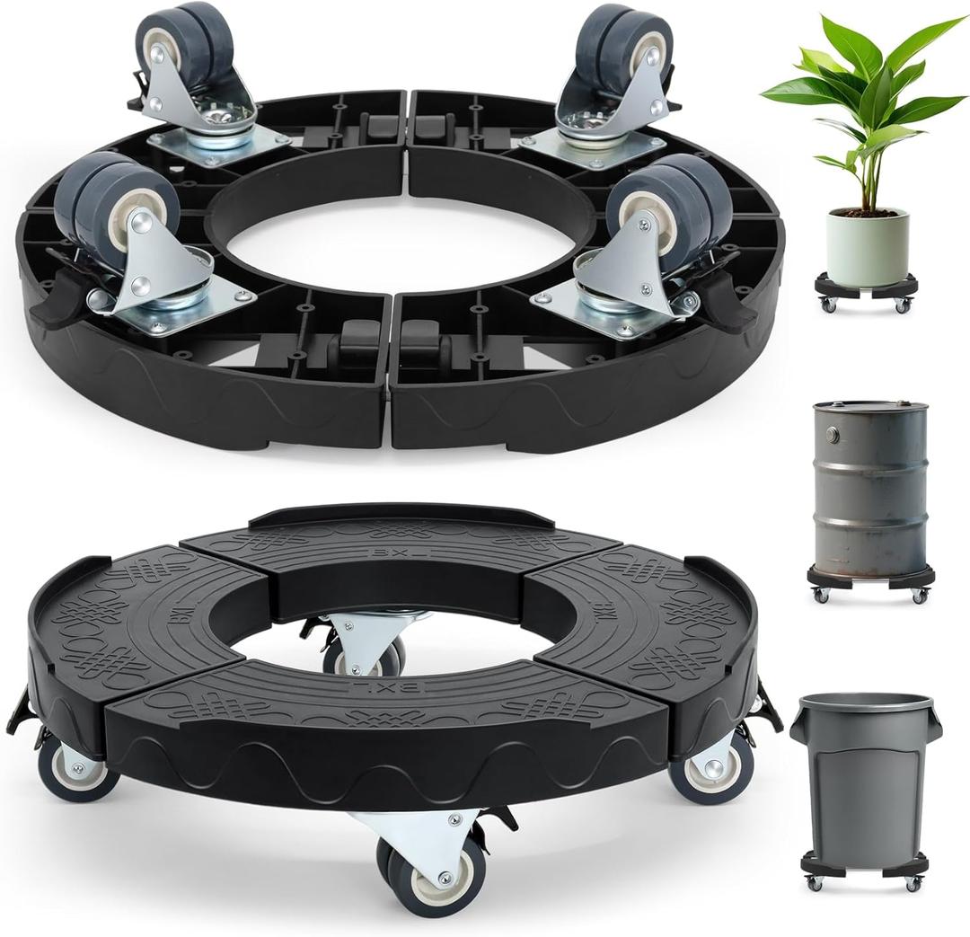 Can Dolly Wheels, Adjustable 15-19 Inch Round Roller with Locking Wheels 440 LBS Heavy Duty Drum Cart Multi Function Rolling Dollies Stand Plant Caddy(2 Packs, Black)