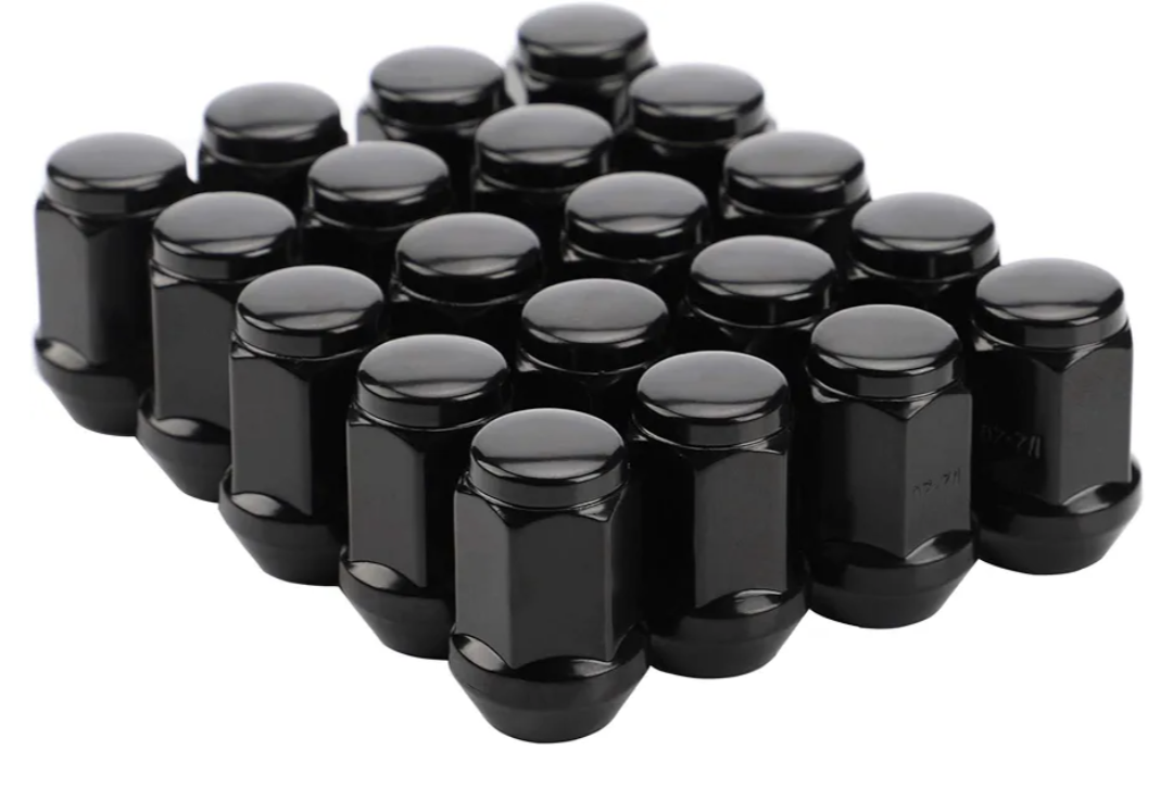 Richeer 20PCS 1.38 inch Black 1/2-20 Closed End Bulge Acorn Lug Nuts - Cone Seat - 19mm Hex One-Piece Wheel Lug Nut for Bronco Mustang Ranger Safari YJ TJ KJ KK ZJ WJ WK XK MJ XJ