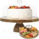 Acacia Wood Cake Stand with Lid, 2-In-1 Cake Plate with Acrylic Lid, 12in Round Dessert Table Display Set, Raise Dome for Charcuterie Board, Cheese, Chips & Dips, Nachos, Fruit Platter (12in)