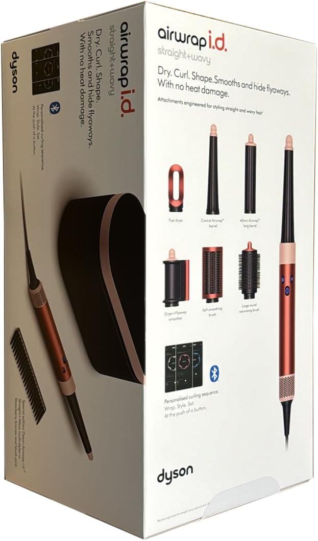Dyson Airwrap i.d. Multi-Styler and Dryer Straight+Wavy HS08 - Bluetooth Enabled - for Perfect Curls (Strawberry Bronze/Blush Pink)