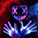 Spooktacular Creations Halloween Led Light Up Scary Mask and Gloves for Halloween Cosplay Costume (Pink & Blue), 3 Modes Glow in The Dark Mask for Adult Men Women Teen, Party Dress Up Accessory Gifts
