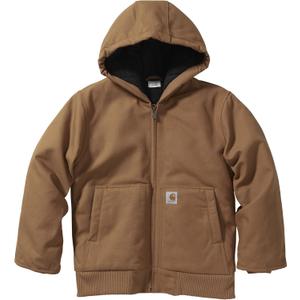 Carhartt Boys' Flannel-Lined Hooded Canvas Insulated Zip-Up Jacket (Medium)