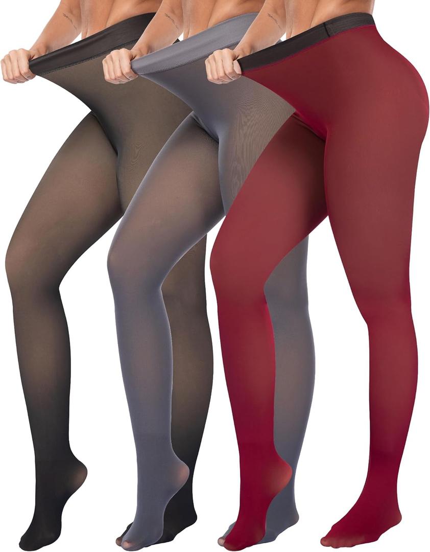 ATHVOTAR Fleece Lined Winter Tights Women - Thermal Warm Opaque Pantyhose Thick Sheer Leggings (X-Small-Small, Pantyhose Translucent(black/Grey)), Pack of 2