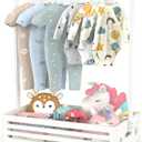 BAMBOOHOMIE Baby Clothing Rack for Toddler, Pets Clothes Rack with Storage Box & Adjustable Hanging Rod for Dogs/Cats, Baby Shower Clothes Closet Rack with Handle for Nursery Room (White, Baby)