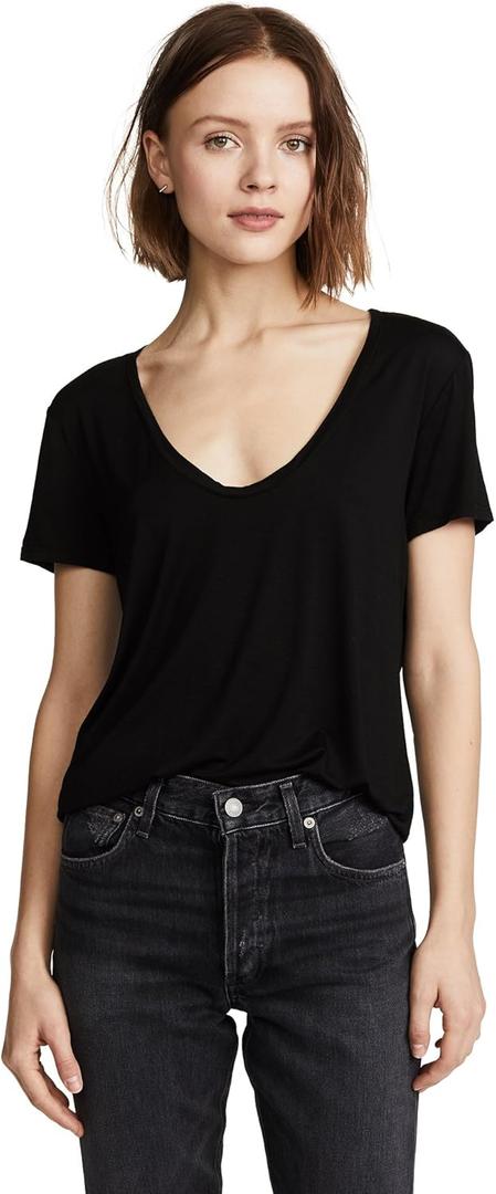 Splendid Women's Scoop Neck Short Sleeve T-Shirt (Medium, Black)