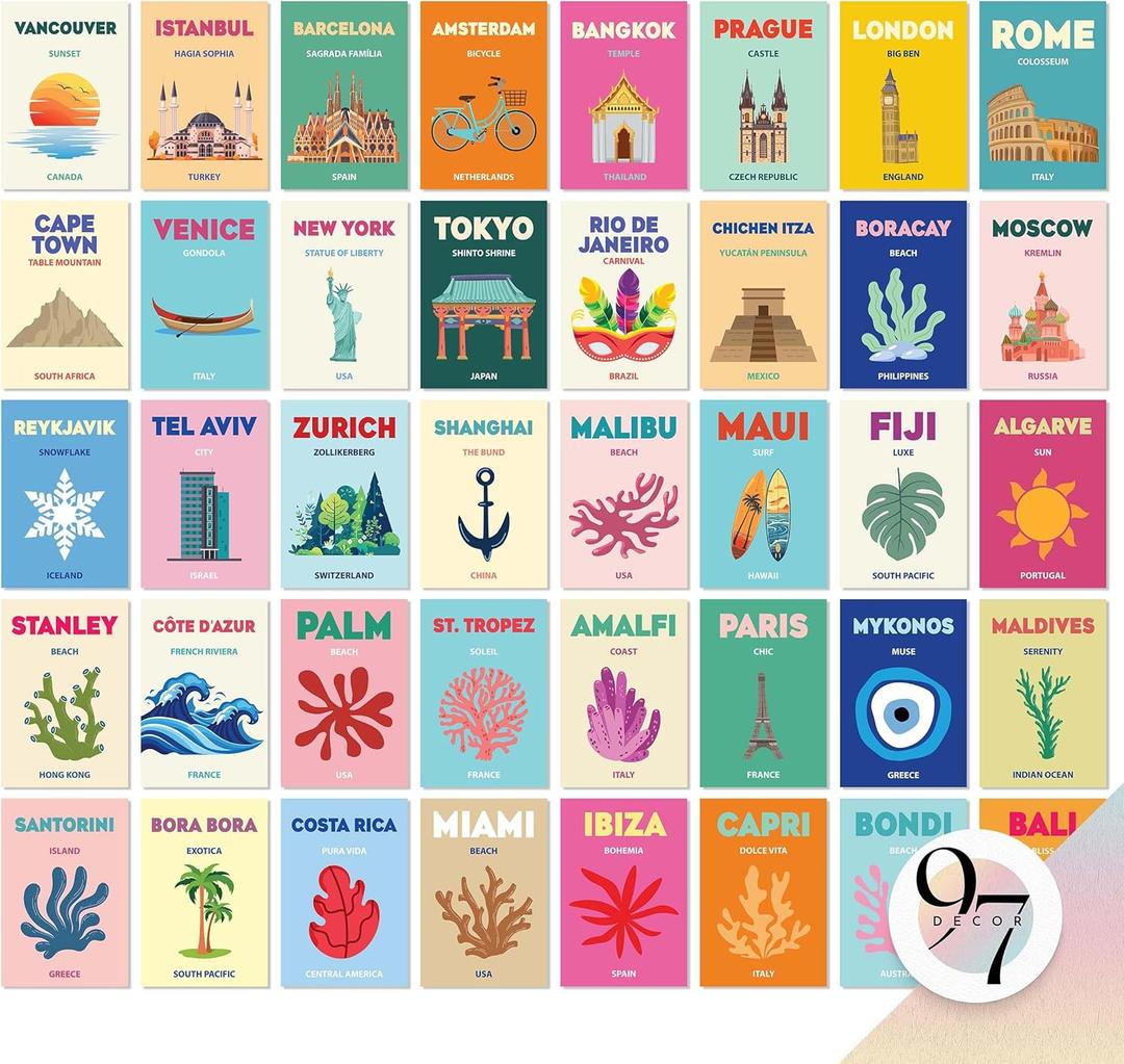 97 Decor Cute Preppy Room Decor Aesthetic - 40pcs Coastal Preppy Collage Kit, Colorful Preppy Posters For Teen Girls Room, Preppy Beach Room Decor, Summer Travel Wall Art Prints Dorm Decorations (4x6) (unframed)