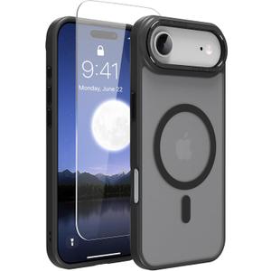 Magnetic for iPhone 17 Air Phone Case, [Compatible with MagSafe], Screen Protector X1, [Military Grade Drop Protection],Matte Finish,Slim,Shockproof,Protective (Black Magnetic, iPhone 17 air)