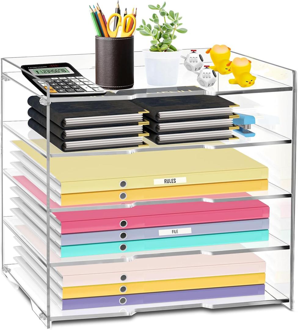 KKU 5 Tier Clear Acrylic Desk Organizer - Letter Tray Paper File Desk Organizer and Accessories For Office Supplies